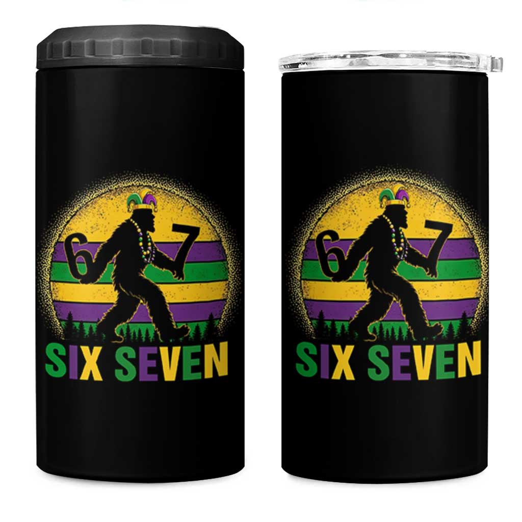 Mardi Gras Bigfoot 4 in 1 Can Cooler Tumbler Funny Six Seven Meme Carnival Trendy