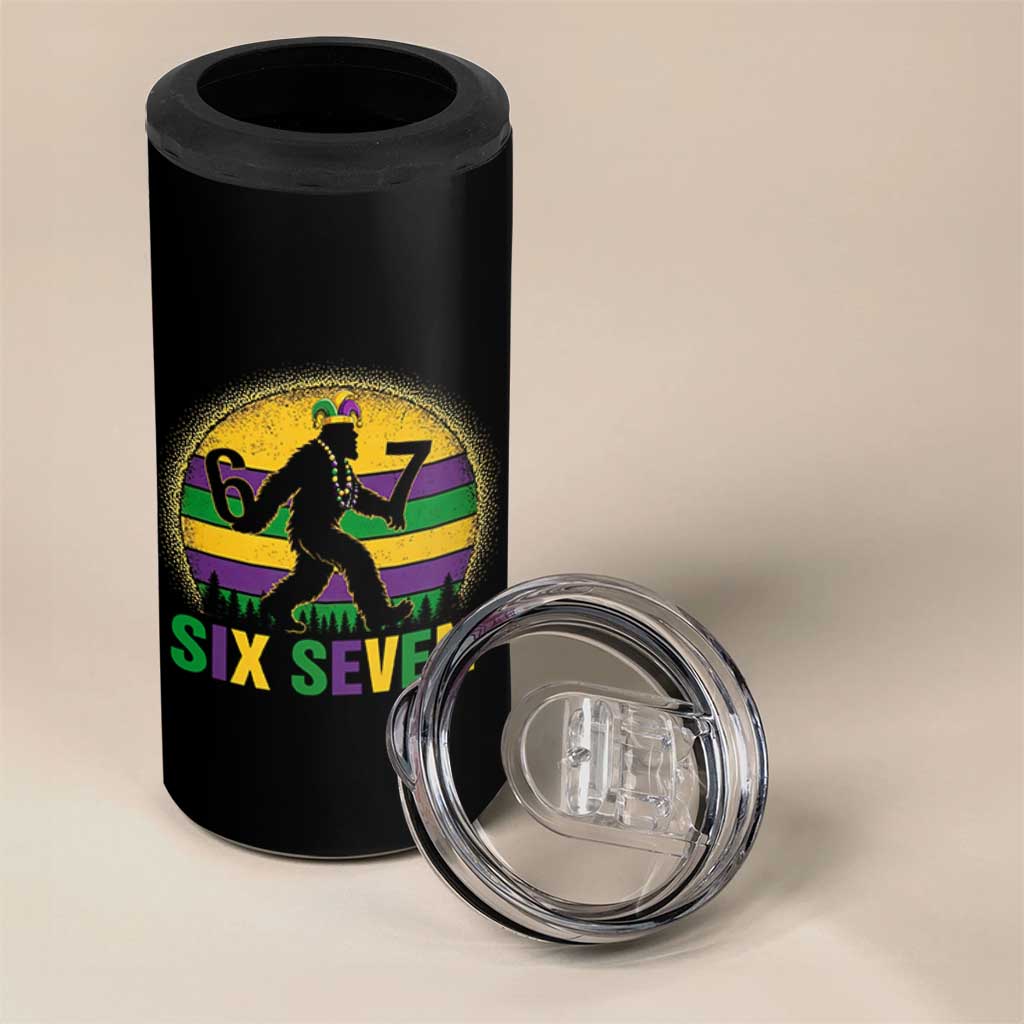 Mardi Gras Bigfoot 4 in 1 Can Cooler Tumbler Funny Six Seven Meme Carnival Trendy