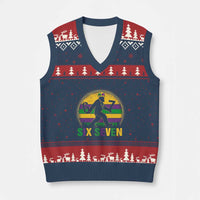Mardi Gras Bigfoot V-Neck Knit Sweater Vest Funny Six Seven Meme Carnival Trendy