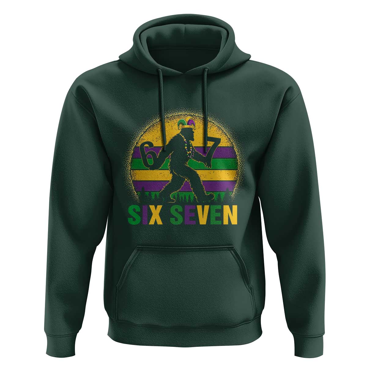Mardi Gras Bigfoot Hoodie Funny Six Seven Meme Carnival Trendy