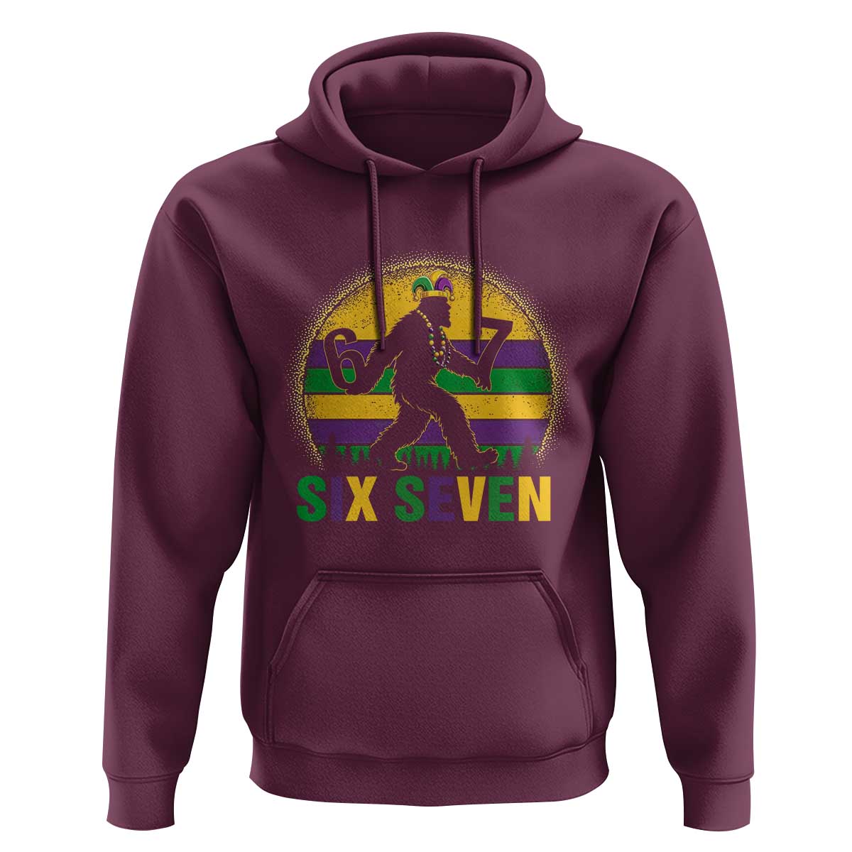 Mardi Gras Bigfoot Hoodie Funny Six Seven Meme Carnival Trendy