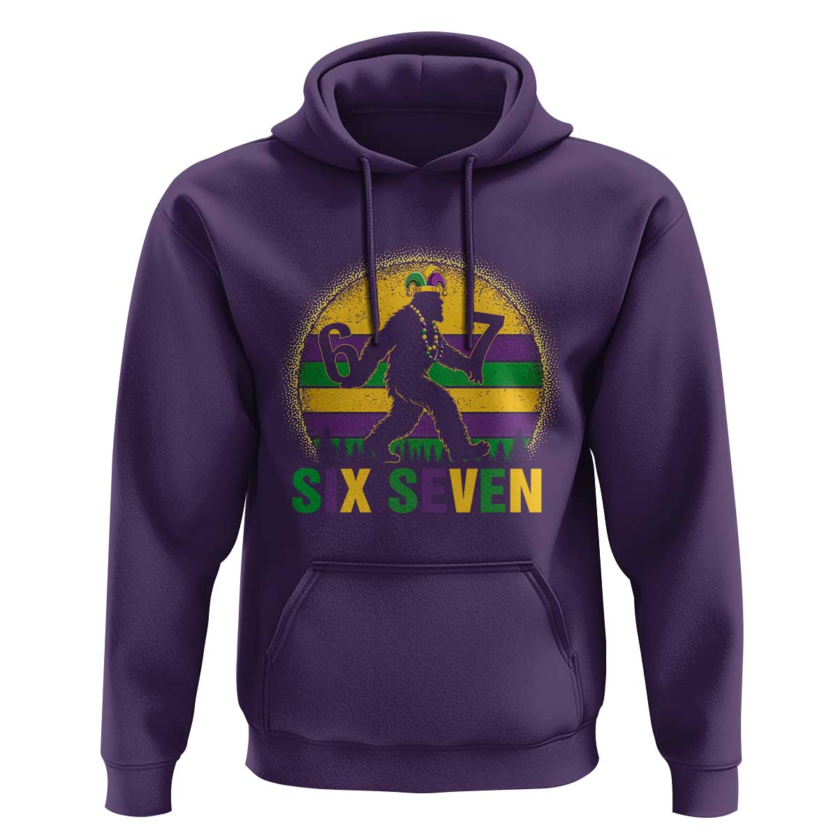 Mardi Gras Bigfoot Hoodie Funny Six Seven Meme Carnival Trendy