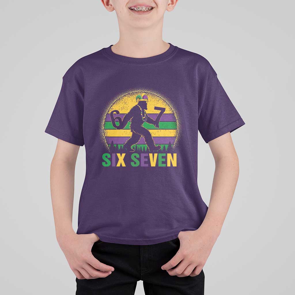 Mardi Gras Bigfoot T Shirt For Kid Funny Six Seven Meme Carnival Trendy