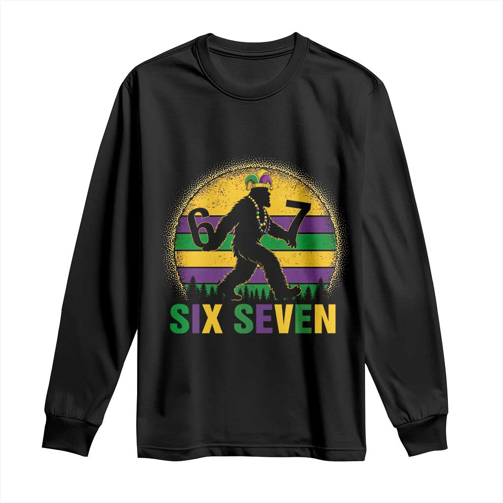 Mardi Gras Bigfoot Long Sleeve Shirt Funny Six Seven Meme Carnival Trendy