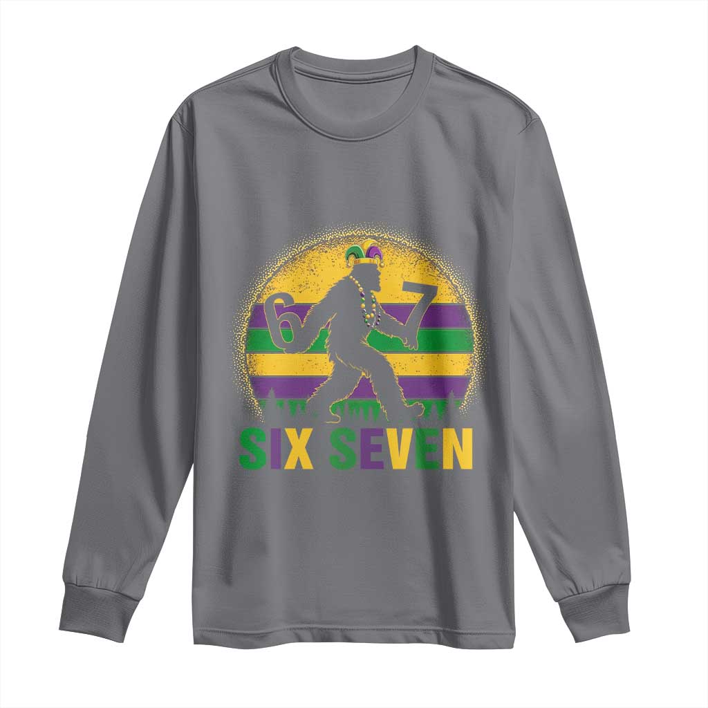 Mardi Gras Bigfoot Long Sleeve Shirt Funny Six Seven Meme Carnival Trendy
