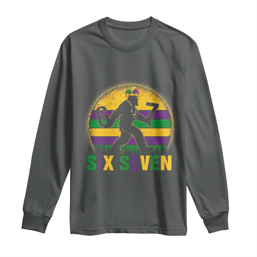 Mardi Gras Bigfoot Long Sleeve Shirt Funny Six Seven Meme Carnival Trendy