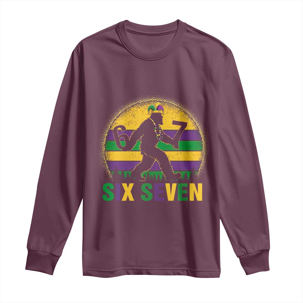 Mardi Gras Bigfoot Long Sleeve Shirt Funny Six Seven Meme Carnival Trendy