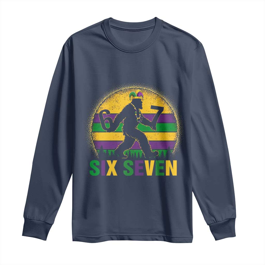 Mardi Gras Bigfoot Long Sleeve Shirt Funny Six Seven Meme Carnival Trendy
