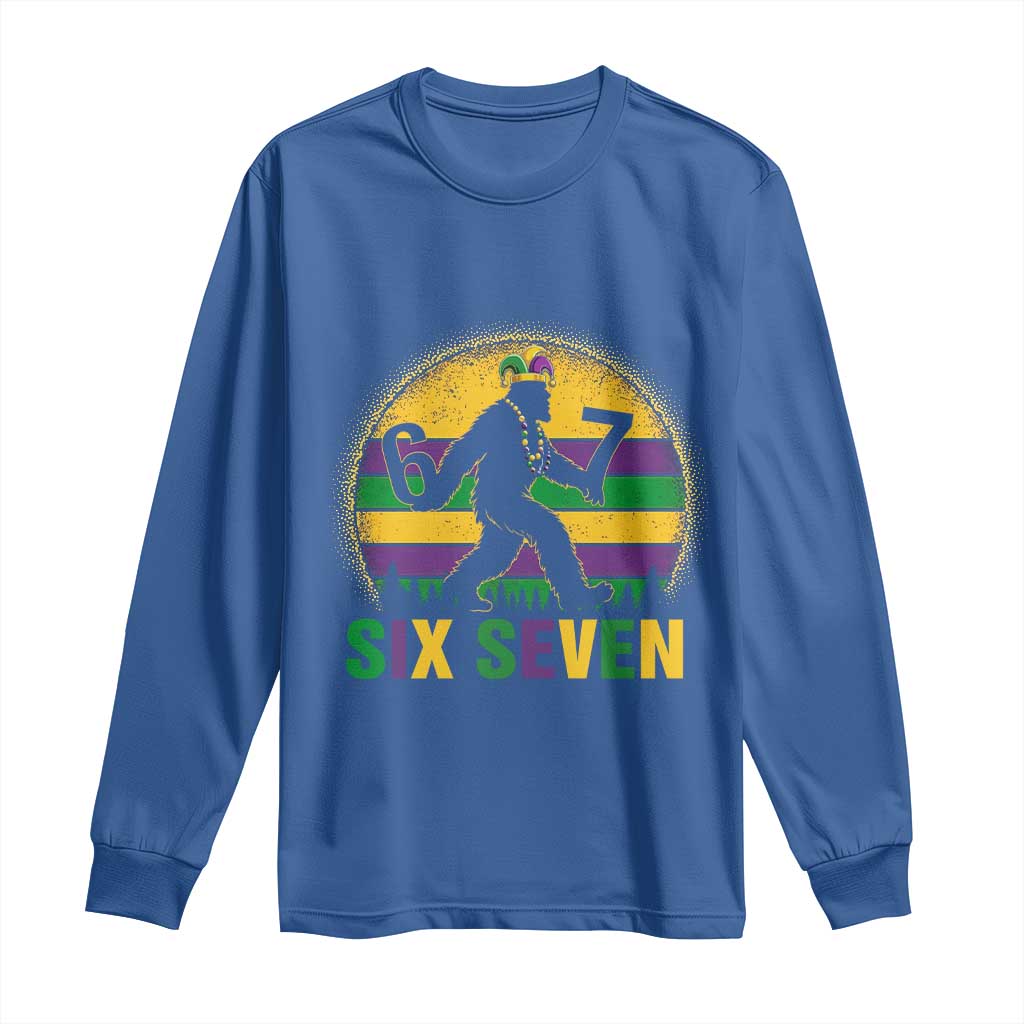 Mardi Gras Bigfoot Long Sleeve Shirt Funny Six Seven Meme Carnival Trendy