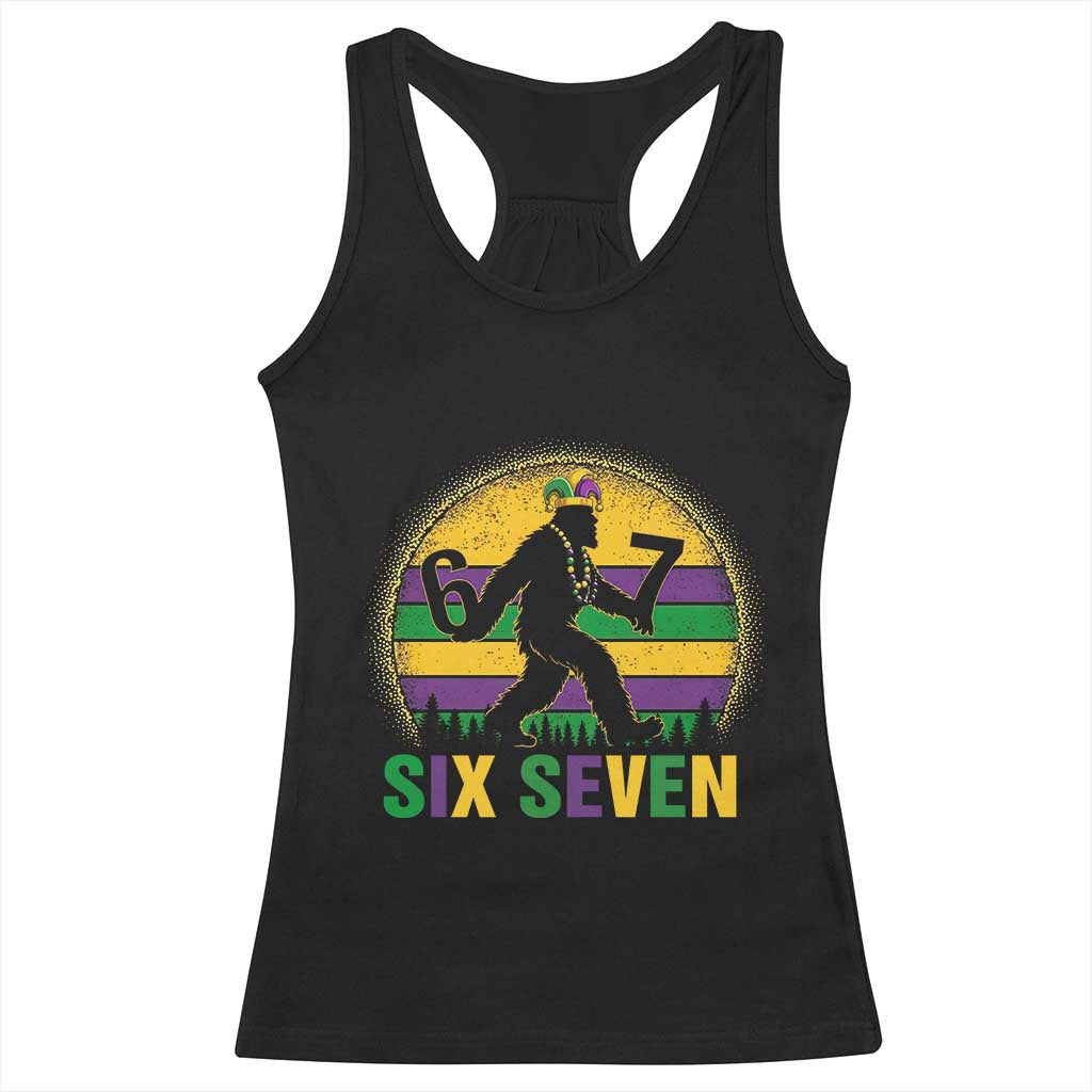 Mardi Gras Bigfoot Racerback Tank Top Funny Six Seven Meme Carnival Trendy
