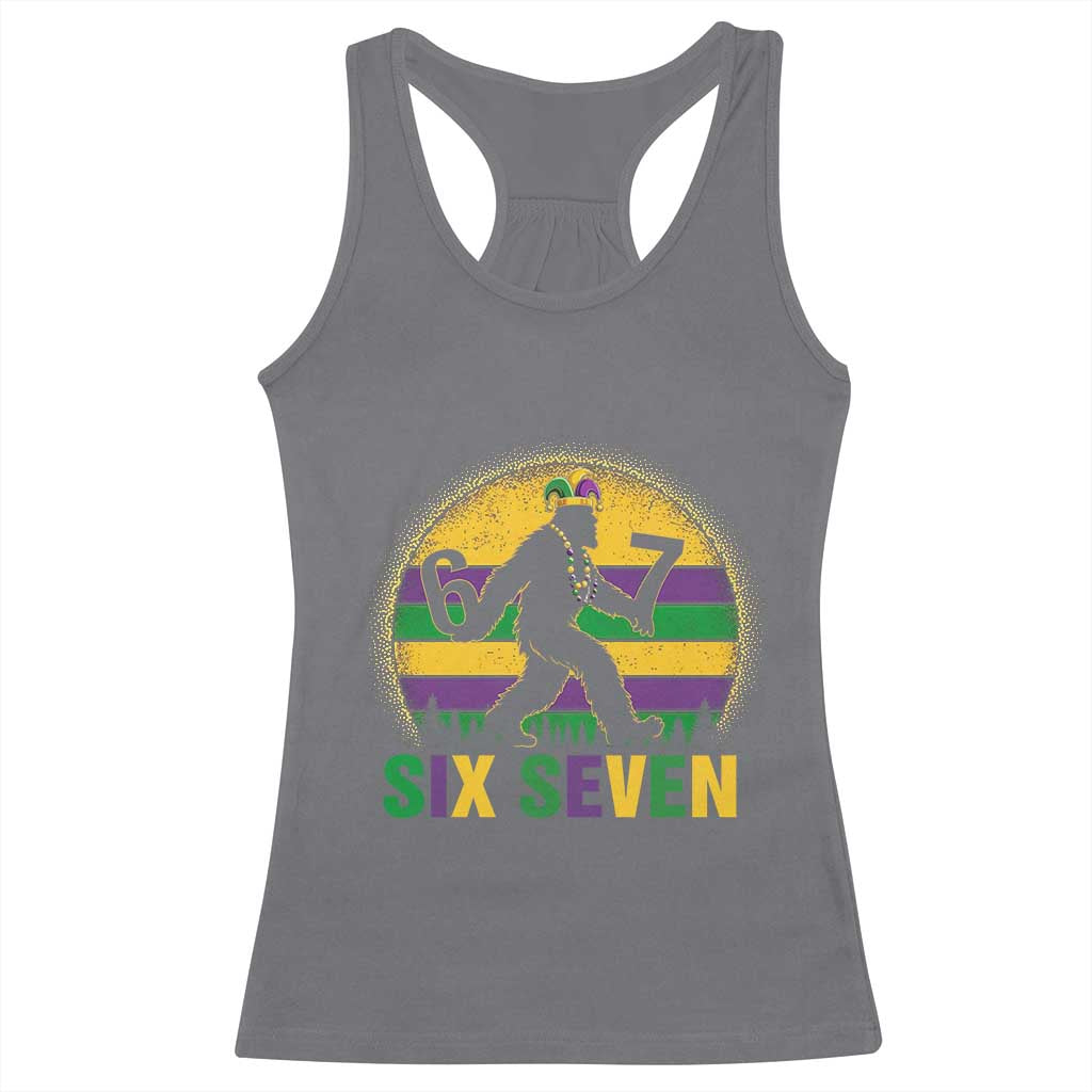 Mardi Gras Bigfoot Racerback Tank Top Funny Six Seven Meme Carnival Trendy