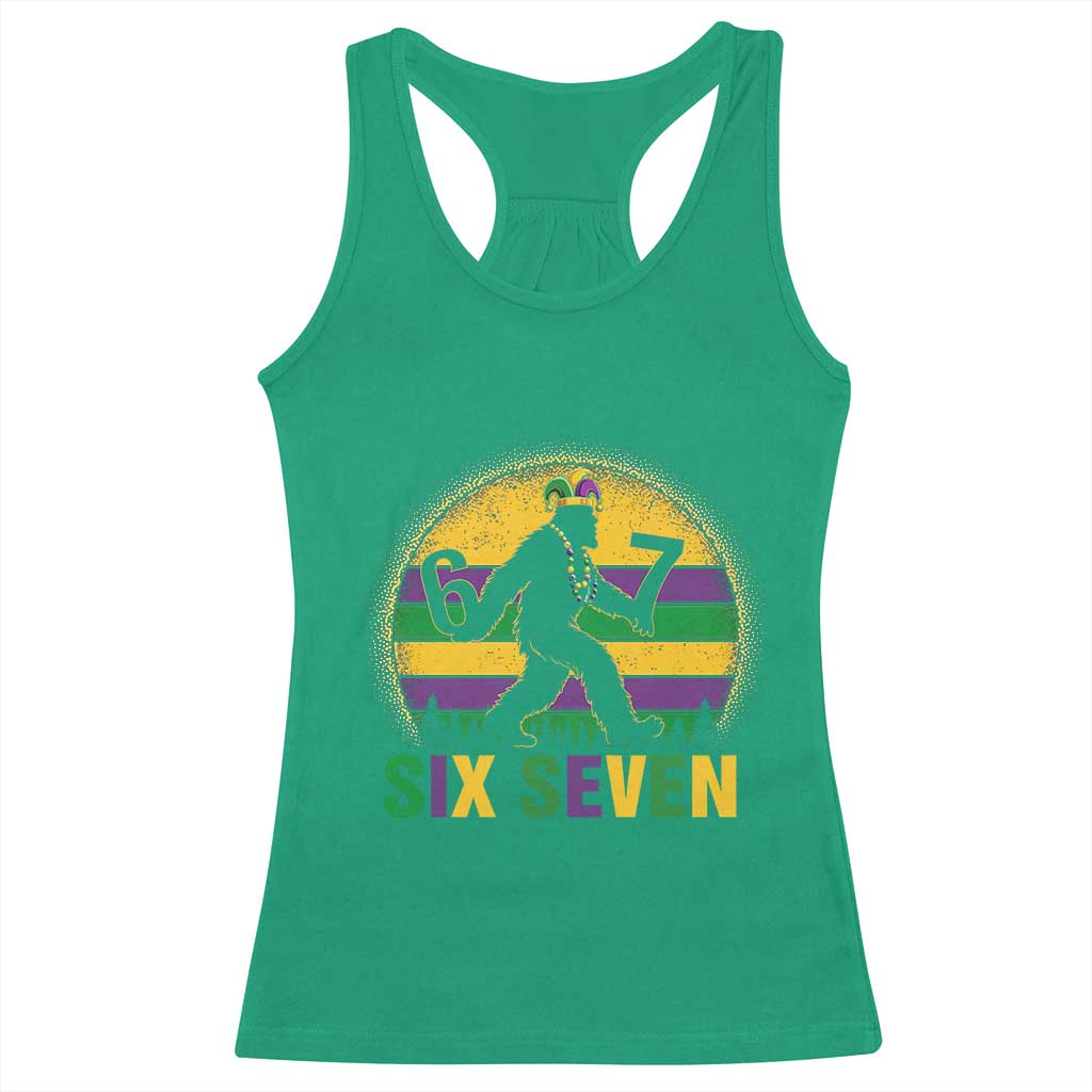 Mardi Gras Bigfoot Racerback Tank Top Funny Six Seven Meme Carnival Trendy
