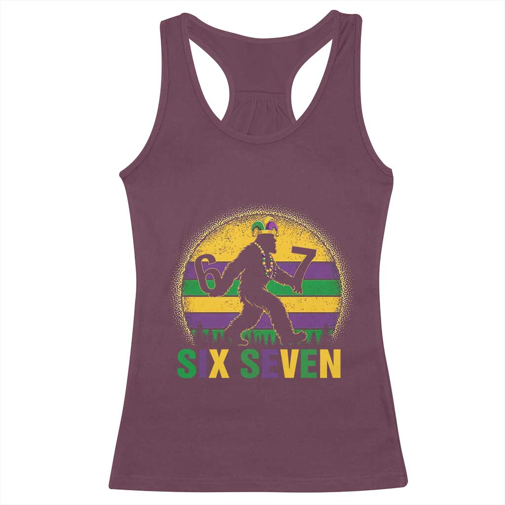 Mardi Gras Bigfoot Racerback Tank Top Funny Six Seven Meme Carnival Trendy