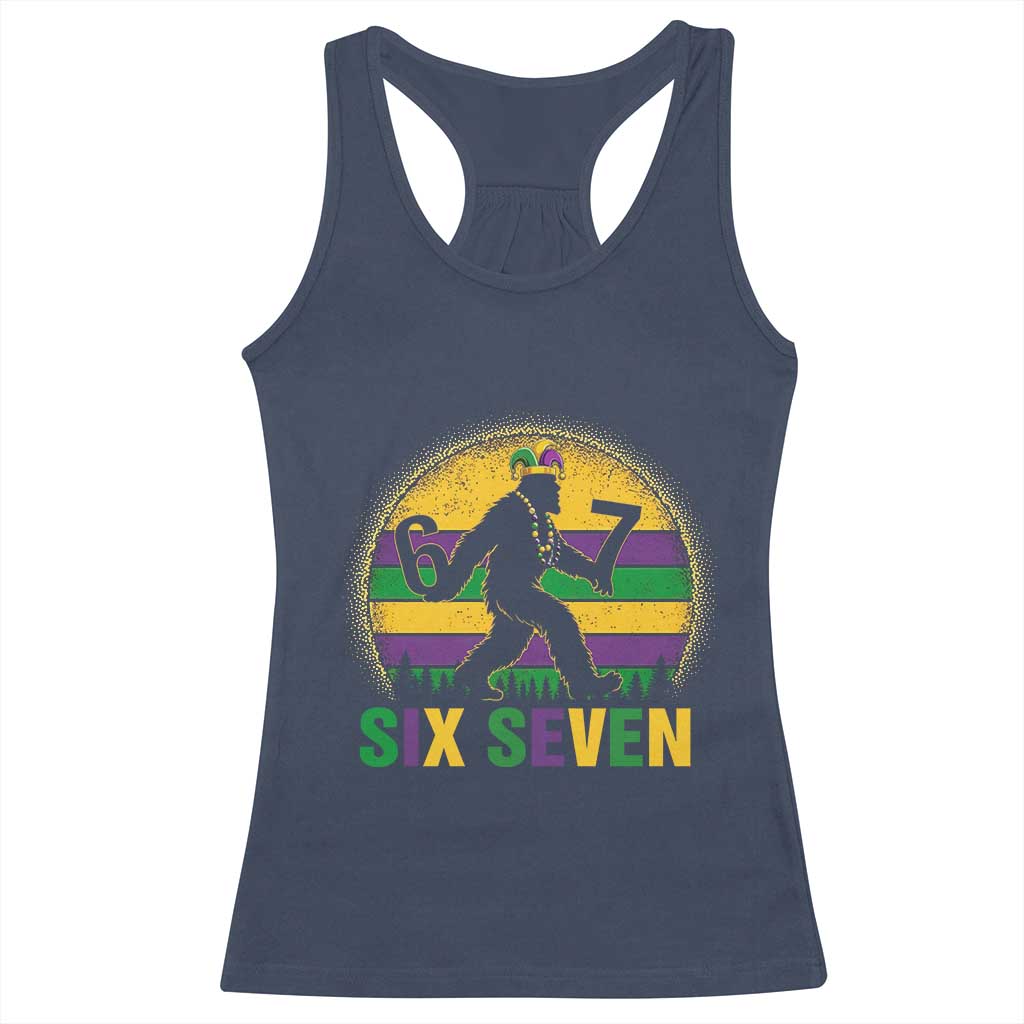 Mardi Gras Bigfoot Racerback Tank Top Funny Six Seven Meme Carnival Trendy