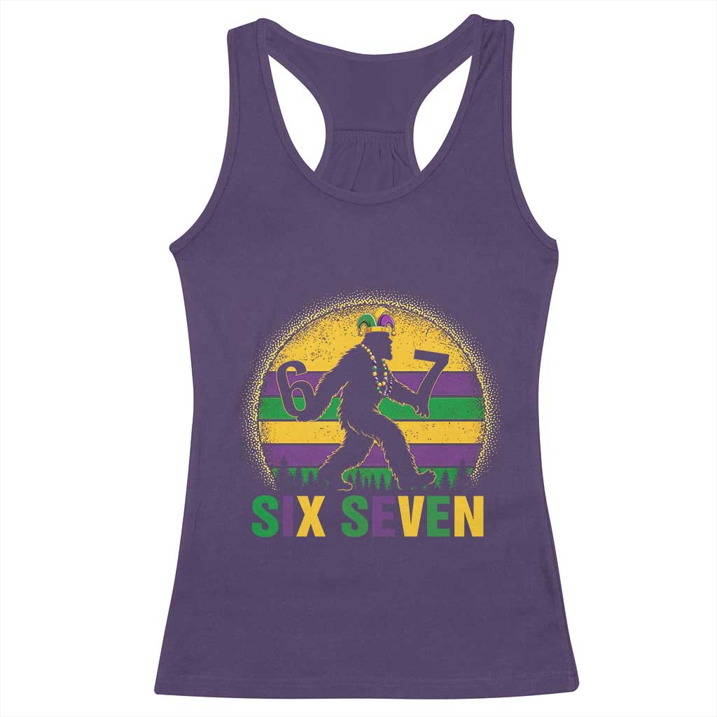 Mardi Gras Bigfoot Racerback Tank Top Funny Six Seven Meme Carnival Trendy