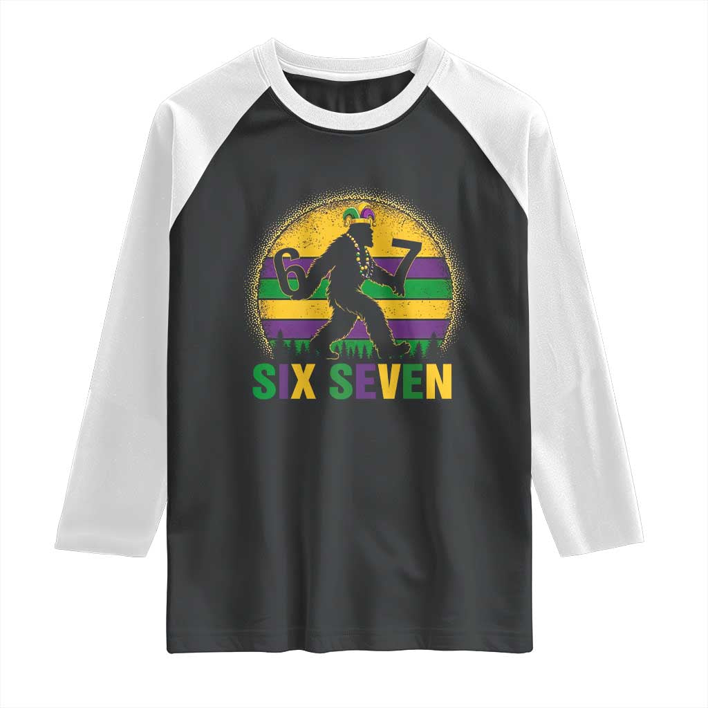 Mardi Gras Bigfoot Raglan Shirt Funny Six Seven Meme Carnival Trendy
