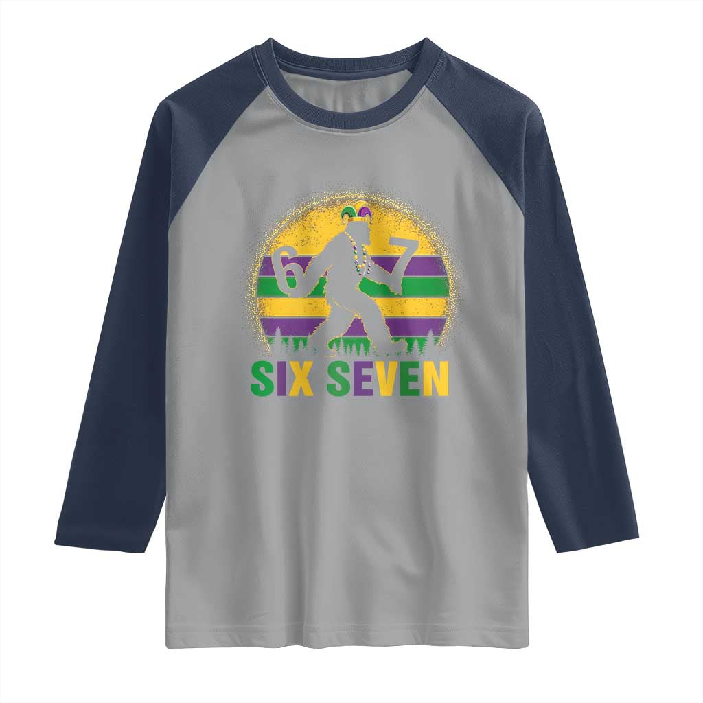 Mardi Gras Bigfoot Raglan Shirt Funny Six Seven Meme Carnival Trendy
