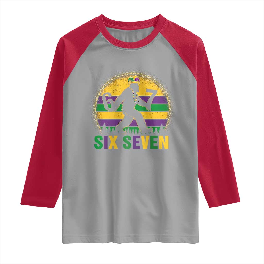 Mardi Gras Bigfoot Raglan Shirt Funny Six Seven Meme Carnival Trendy