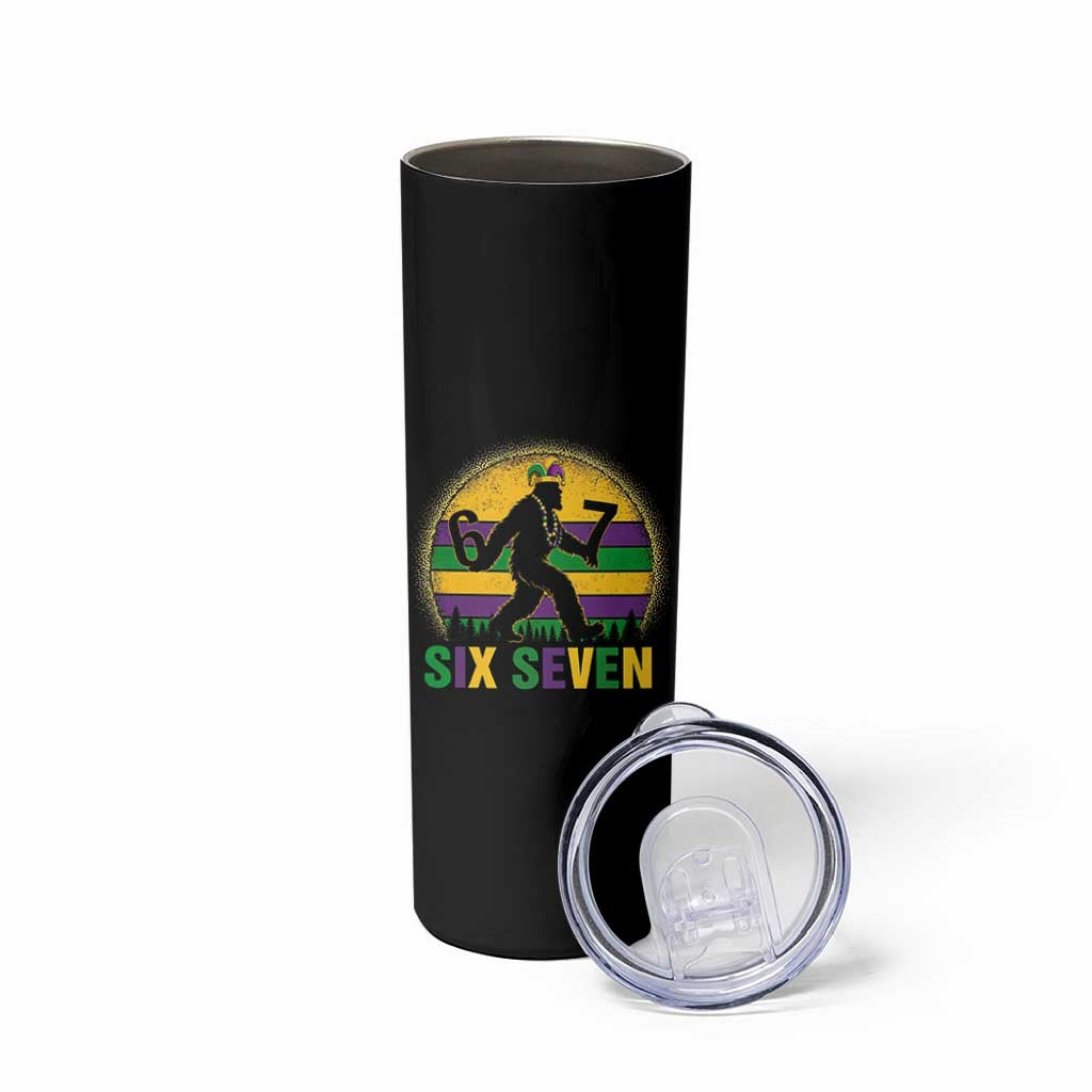 Mardi Gras Bigfoot Skinny Tumbler Funny Six Seven Meme Carnival Trendy
