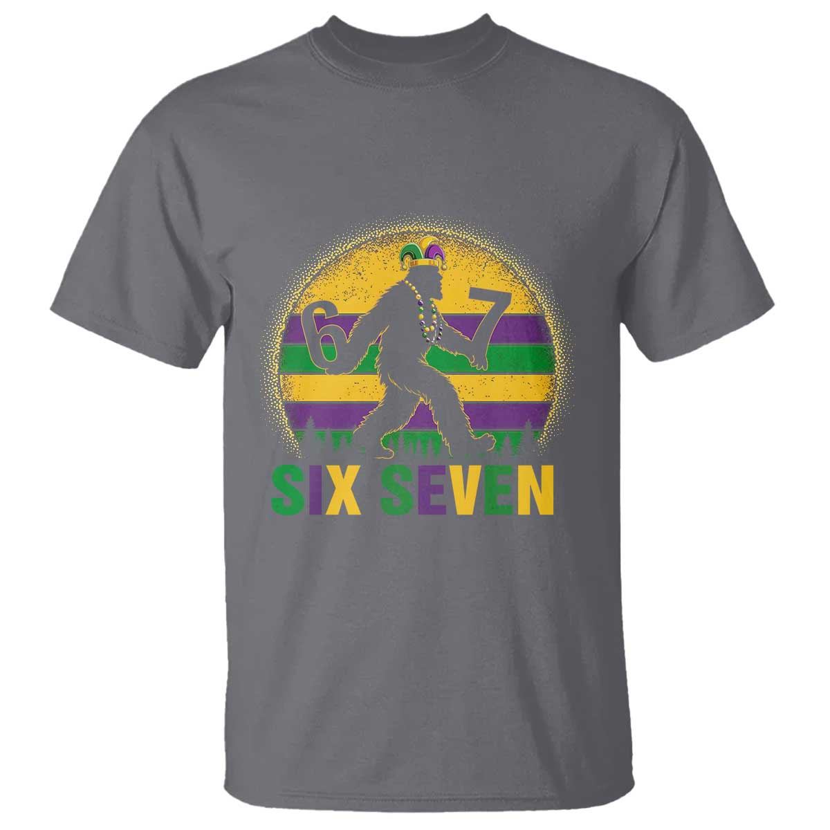 Mardi Gras Bigfoot T Shirt Funny Six Seven Meme Carnival Trendy