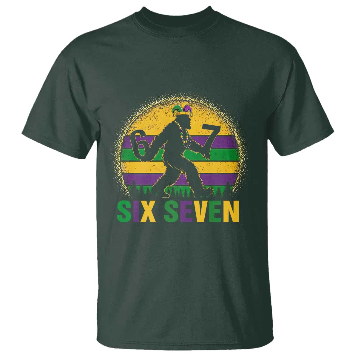 Mardi Gras Bigfoot T Shirt Funny Six Seven Meme Carnival Trendy
