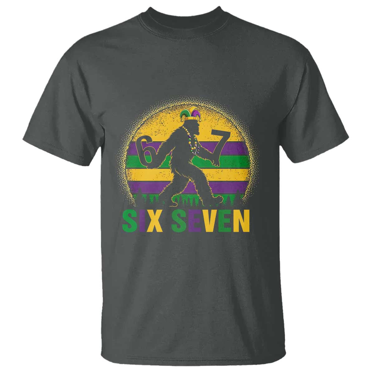 Mardi Gras Bigfoot T Shirt Funny Six Seven Meme Carnival Trendy
