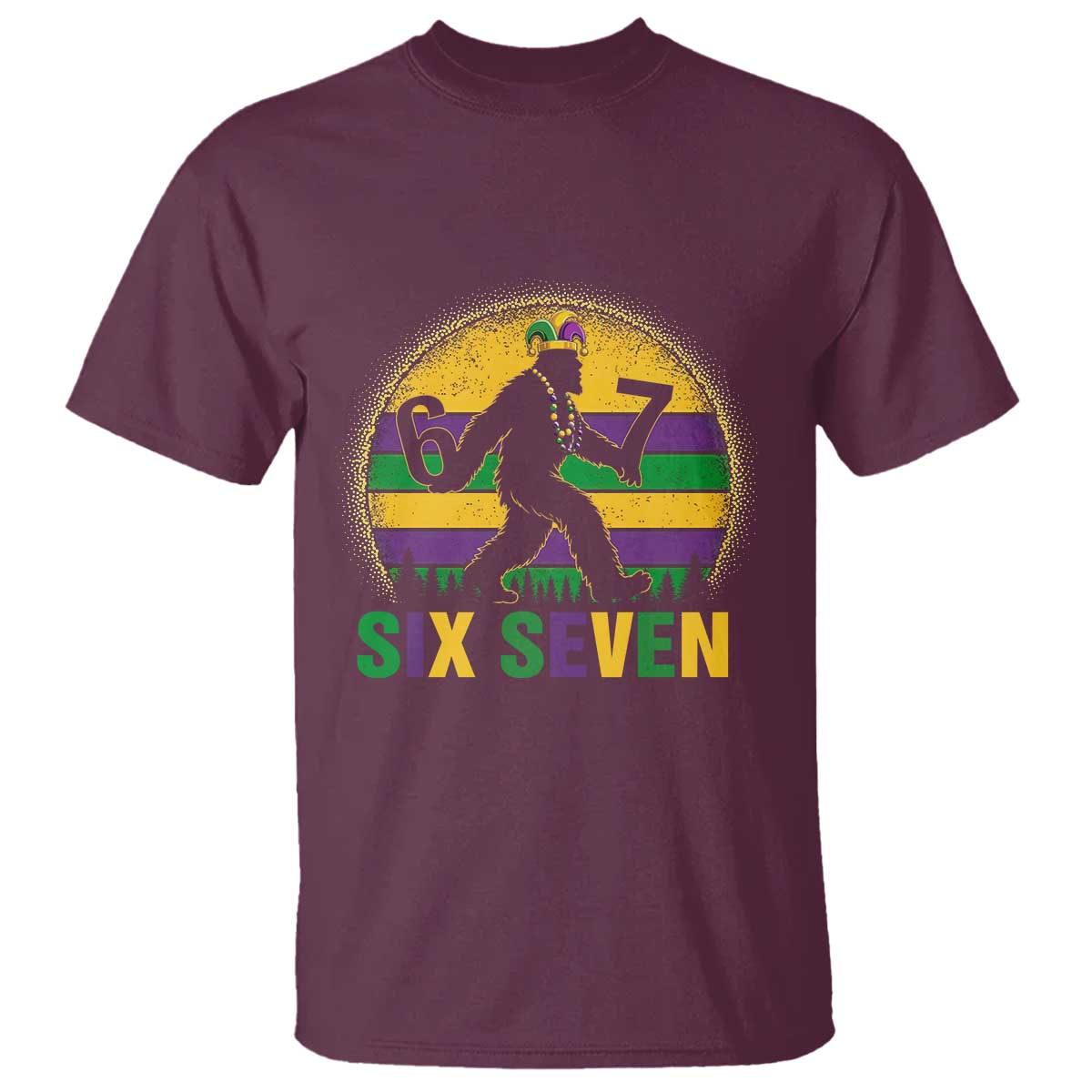 Mardi Gras Bigfoot T Shirt Funny Six Seven Meme Carnival Trendy