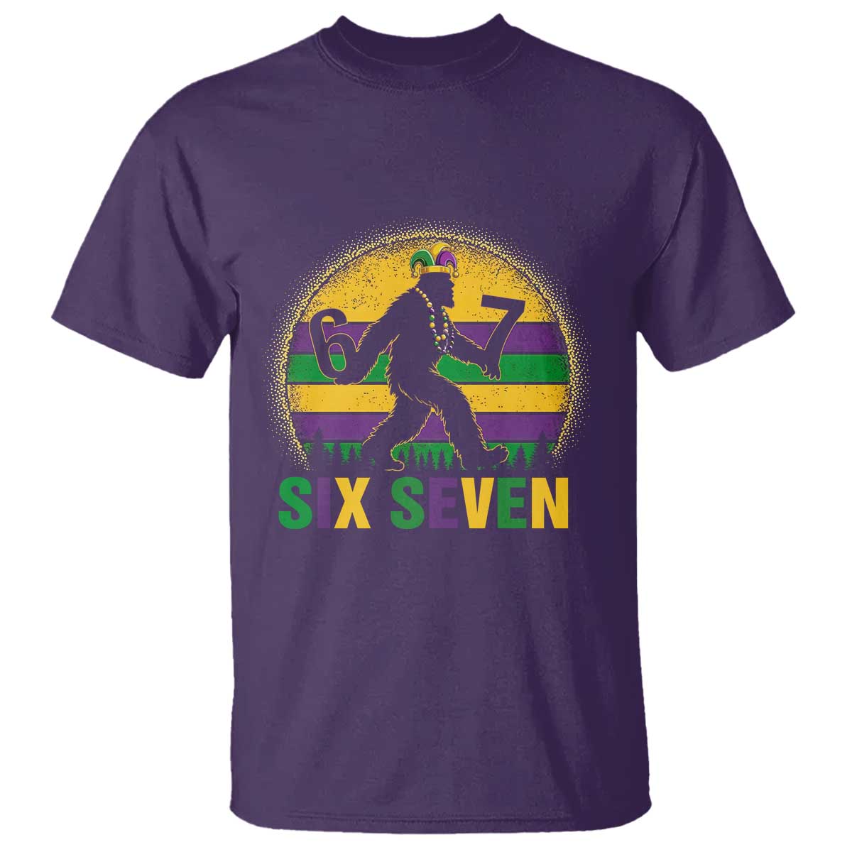 Mardi Gras Bigfoot T Shirt Funny Six Seven Meme Carnival Trendy