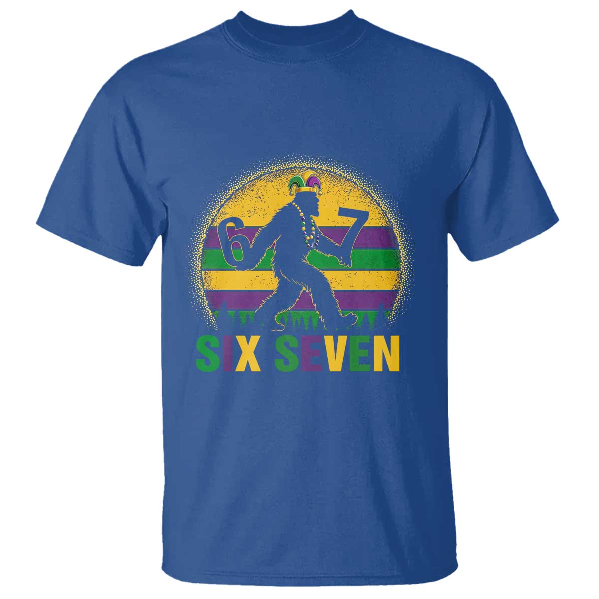 Mardi Gras Bigfoot T Shirt Funny Six Seven Meme Carnival Trendy