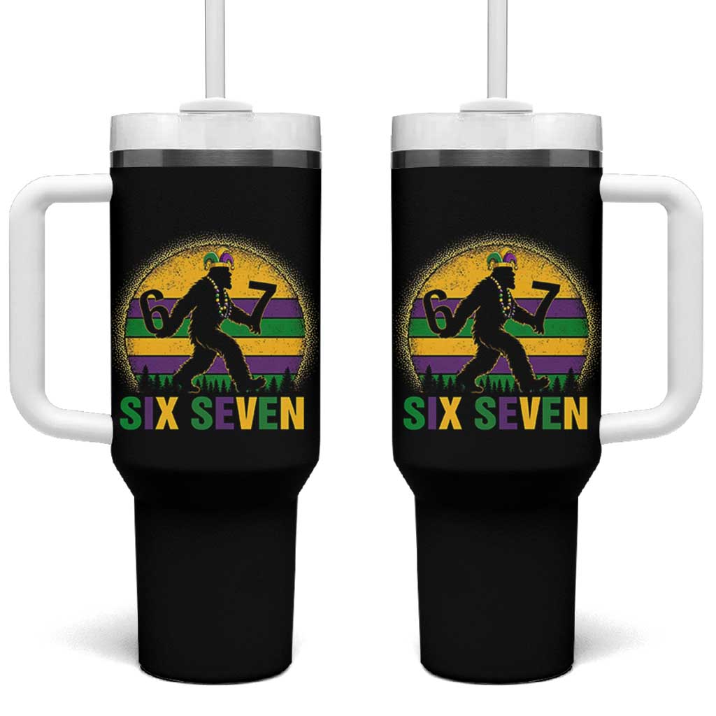 Mardi Gras Bigfoot Tumbler With Handle Funny Six Seven Meme Carnival Trendy