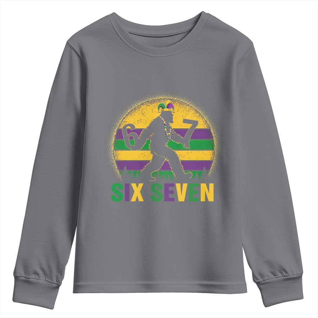 Mardi Gras Bigfoot Youth Sweatshirt Funny Six Seven Meme Carnival Trendy