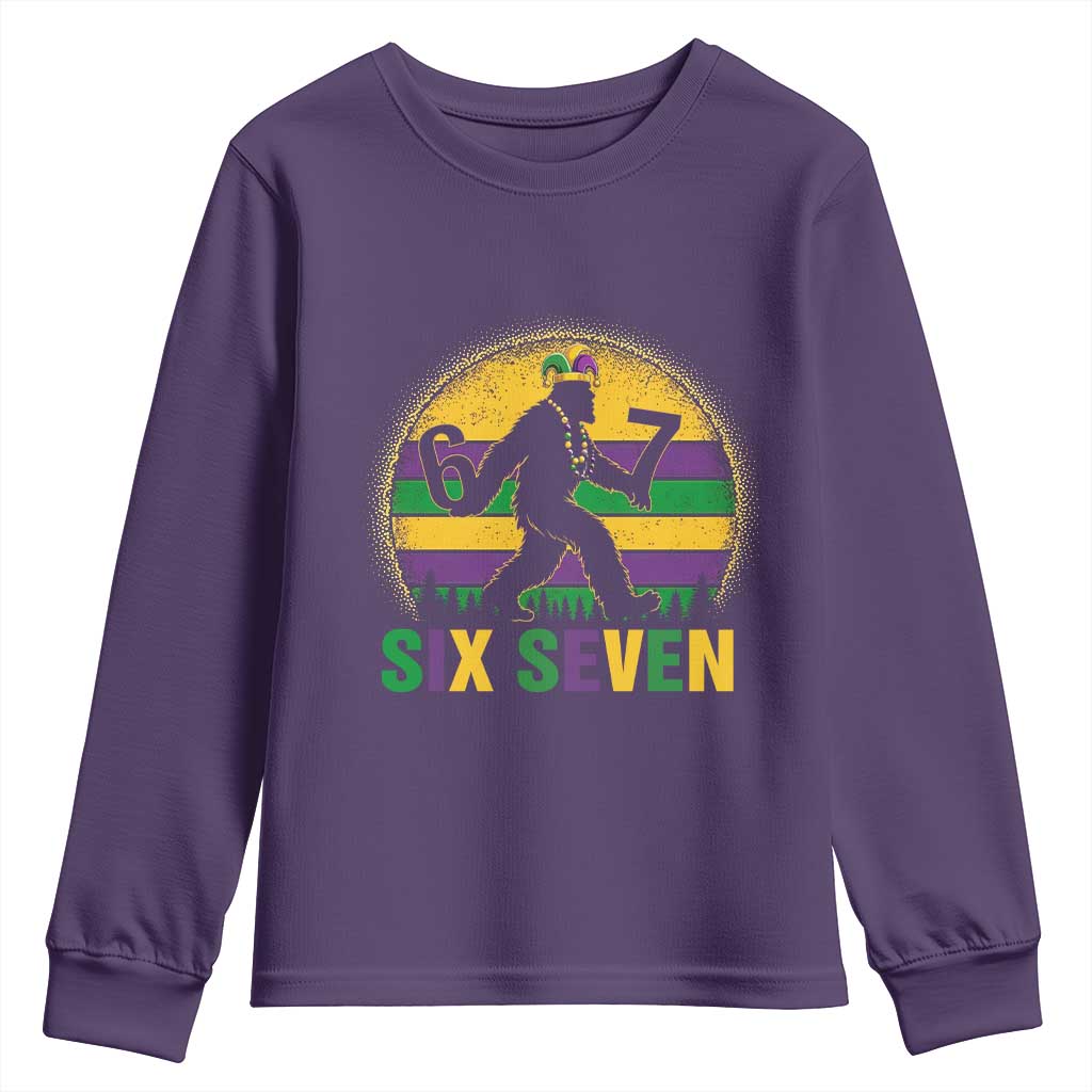 Mardi Gras Bigfoot Youth Sweatshirt Funny Six Seven Meme Carnival Trendy