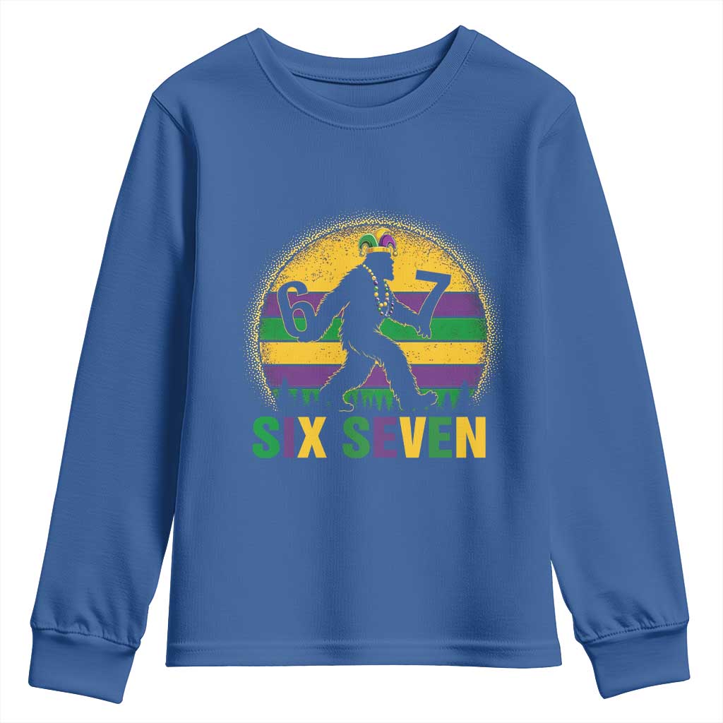 Mardi Gras Bigfoot Youth Sweatshirt Funny Six Seven Meme Carnival Trendy