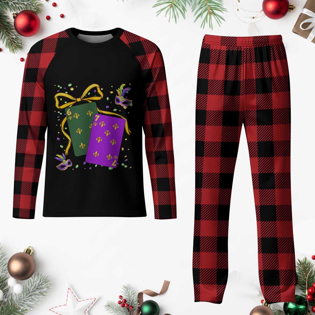 67 Mardi Gras Plaid Pajama Set Funny Six Seven Playing Cards Meme