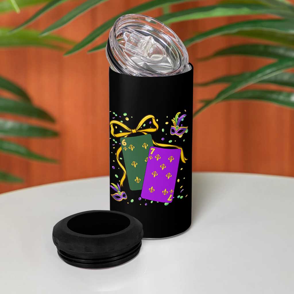 67 Mardi Gras 4 in 1 Can Cooler Tumbler Funny Six Seven Playing Cards Meme