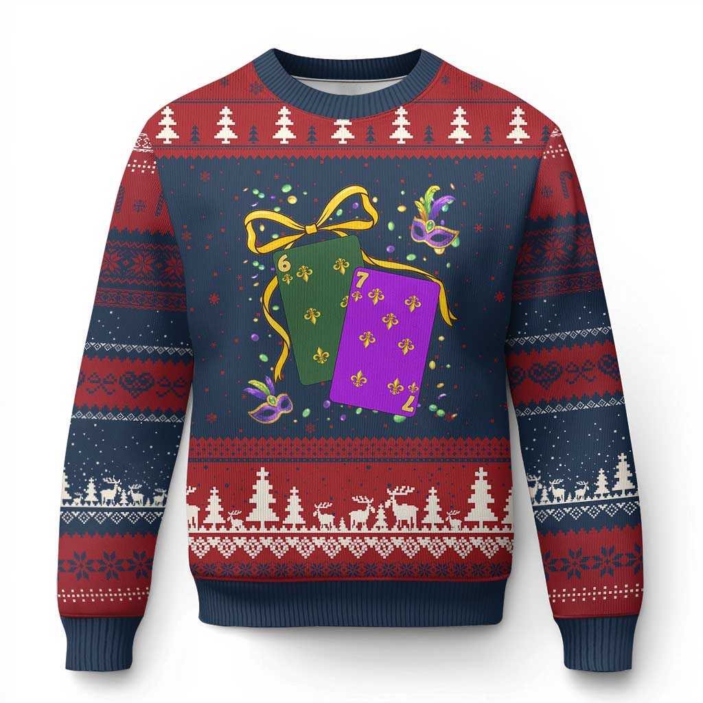 67 Mardi Gras Ugly Christmas Sweater Funny Six Seven Playing Cards Meme