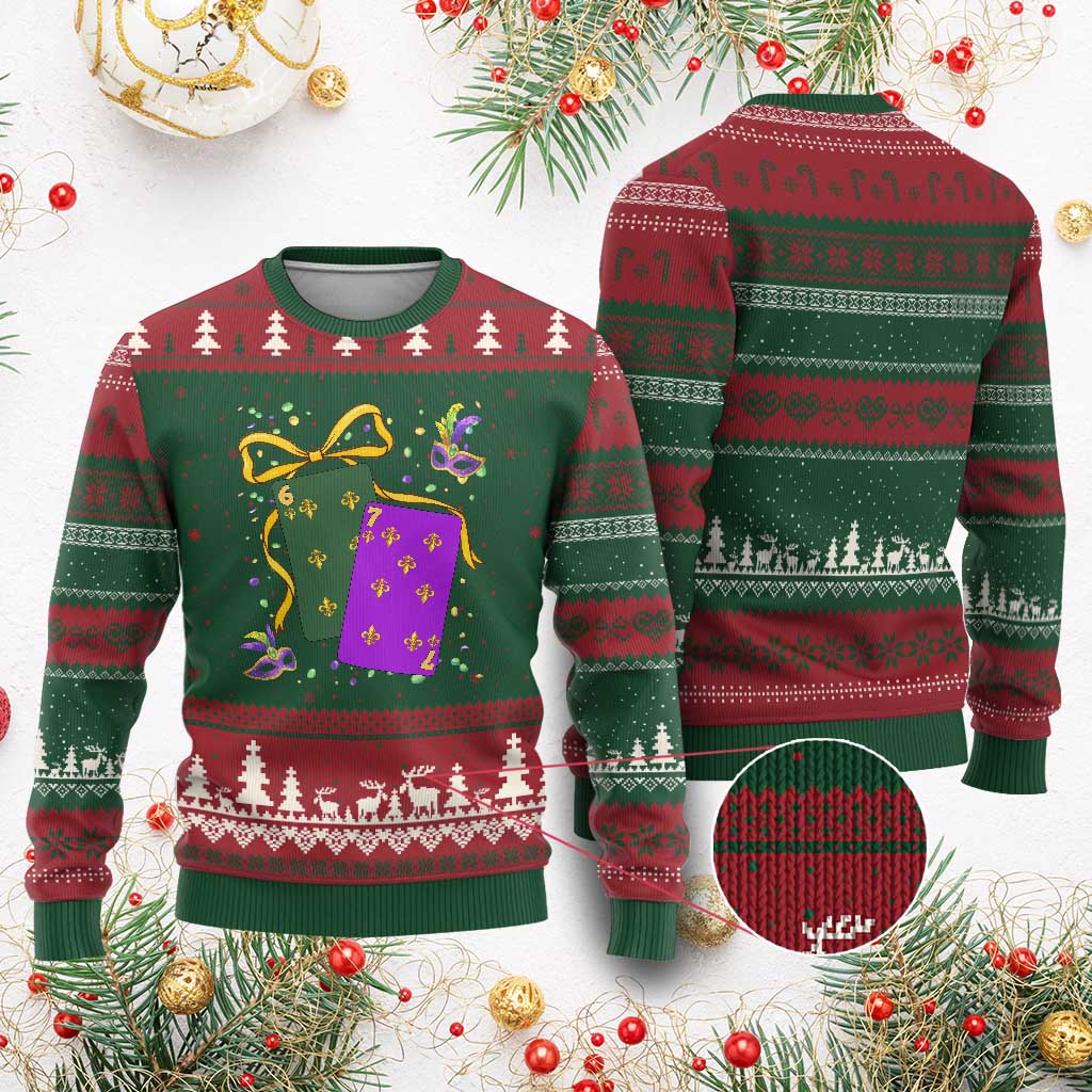 67 Mardi Gras Ugly Christmas Sweater Funny Six Seven Playing Cards Meme