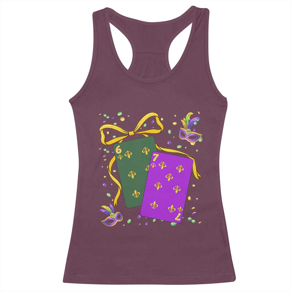 67 Mardi Gras Racerback Tank Top Funny Six Seven Playing Cards Meme