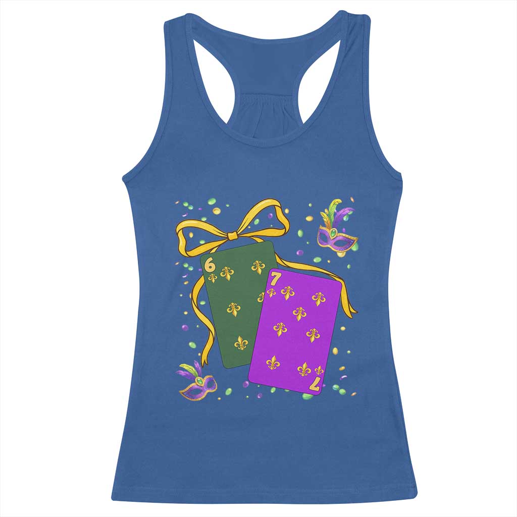 67 Mardi Gras Racerback Tank Top Funny Six Seven Playing Cards Meme