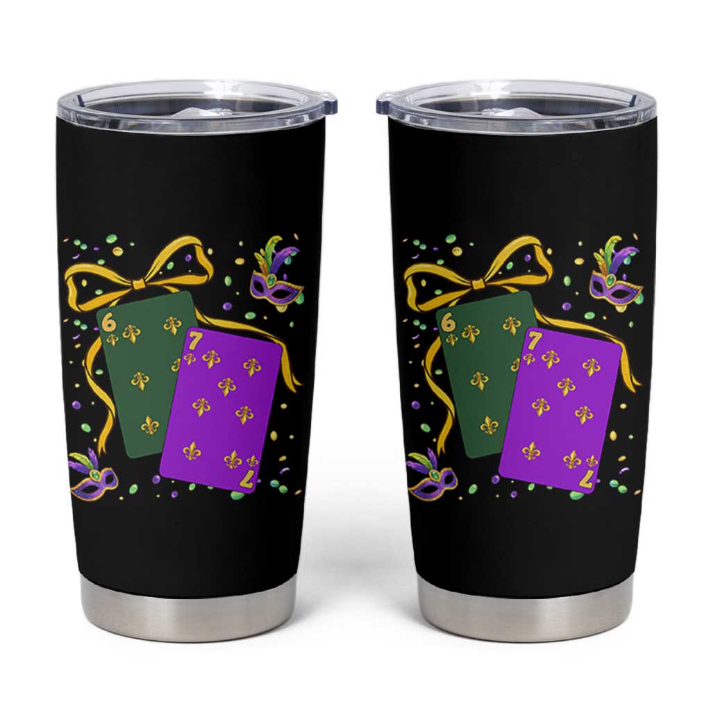 67 Mardi Gras Tumbler Cup Funny Six Seven Playing Cards Meme