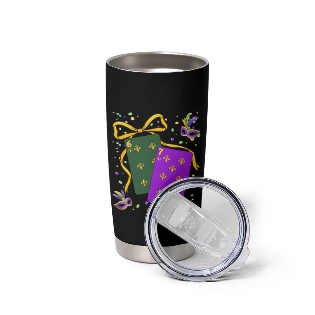 67 Mardi Gras Tumbler Cup Funny Six Seven Playing Cards Meme