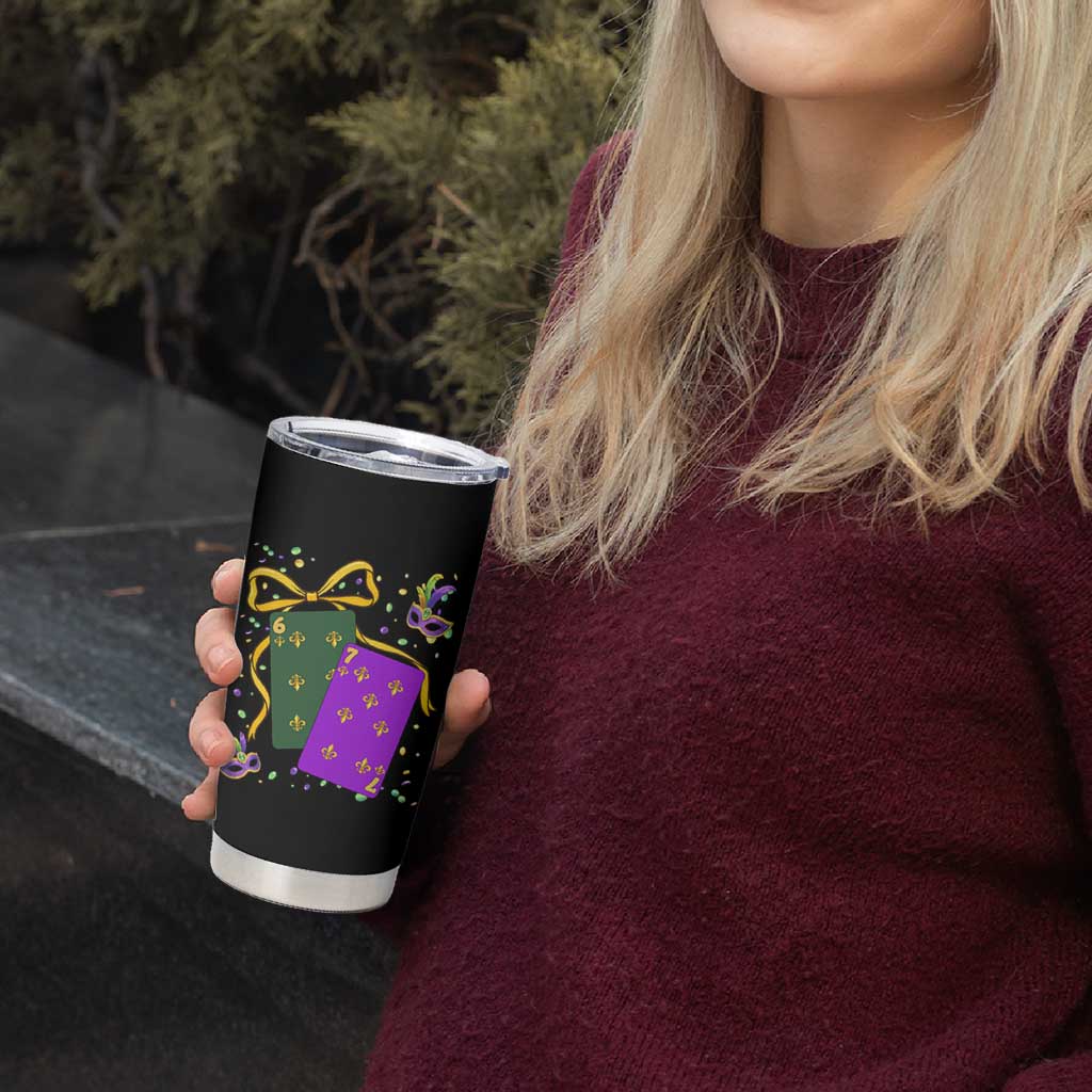 67 Mardi Gras Tumbler Cup Funny Six Seven Playing Cards Meme
