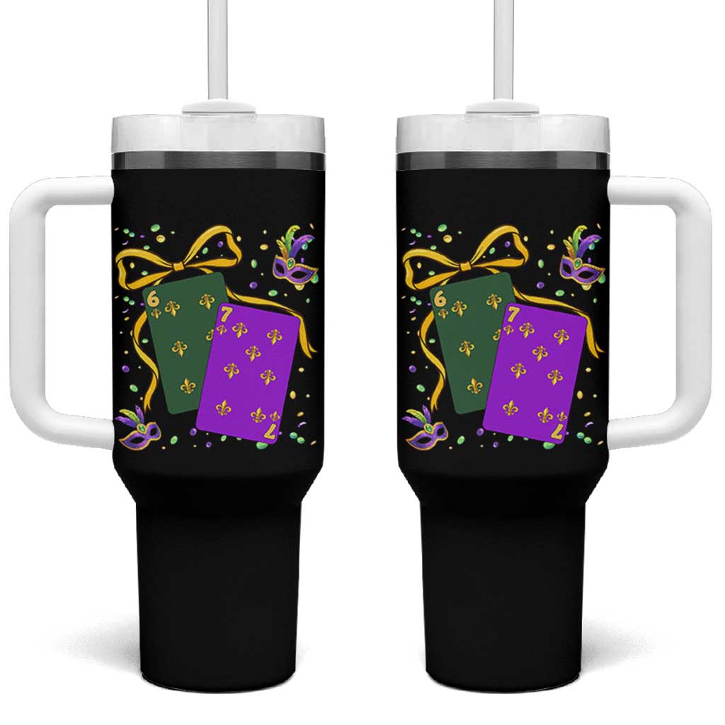 67 Mardi Gras Tumbler With Handle Funny Six Seven Playing Cards Meme