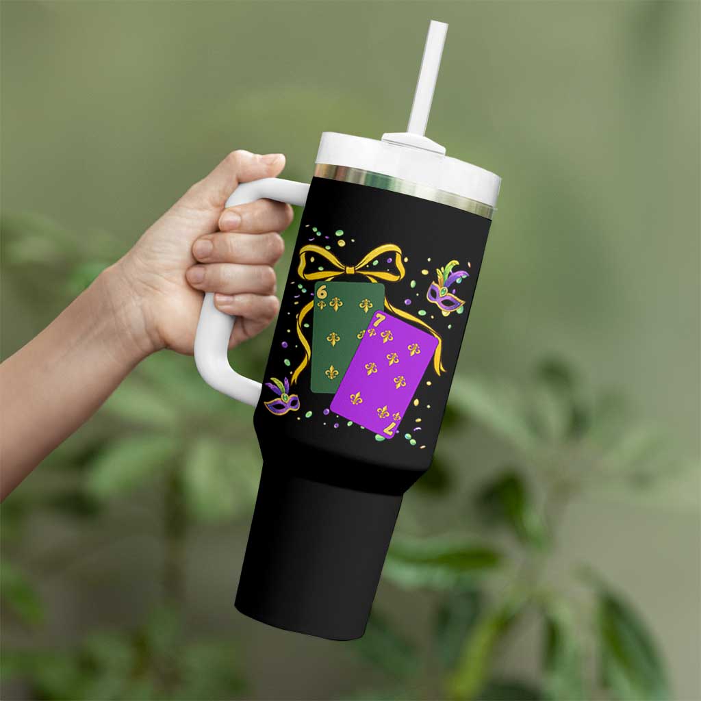 67 Mardi Gras Tumbler With Handle Funny Six Seven Playing Cards Meme