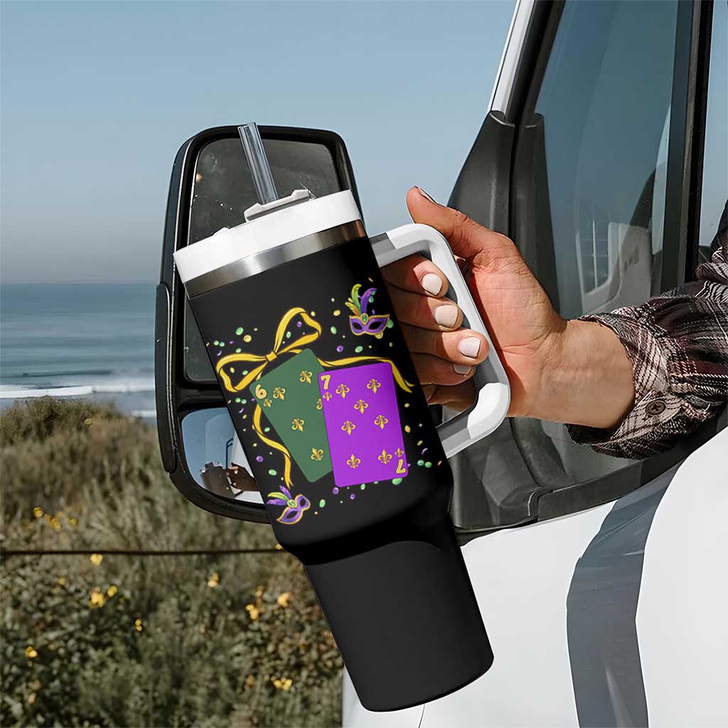67 Mardi Gras Tumbler With Handle Funny Six Seven Playing Cards Meme