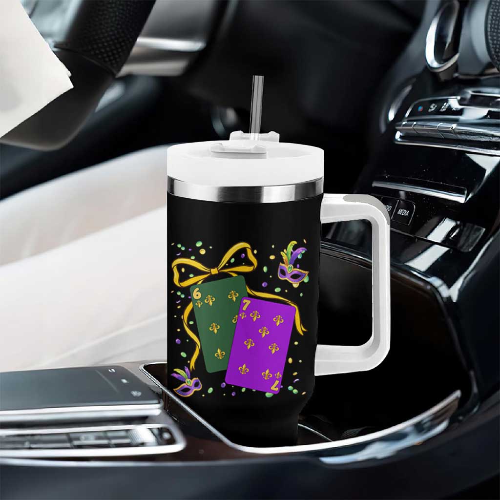 67 Mardi Gras Tumbler With Handle Funny Six Seven Playing Cards Meme