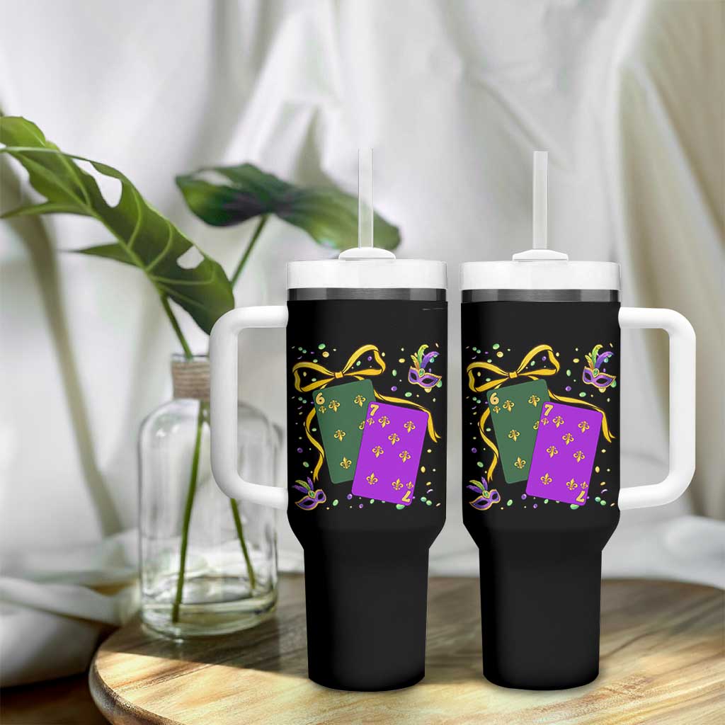 67 Mardi Gras Tumbler With Handle Funny Six Seven Playing Cards Meme
