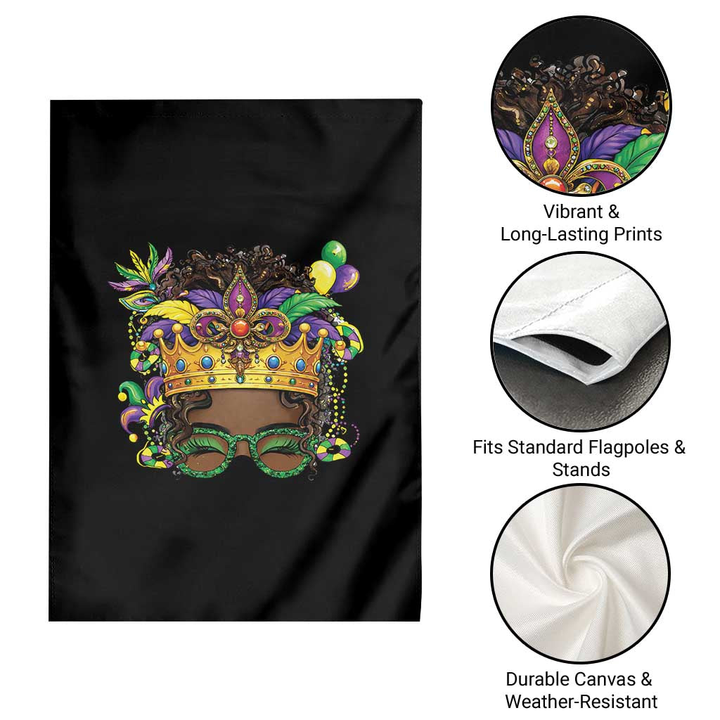 Mardi Gras Queen Garden Flag Messy Pun Carnival Party