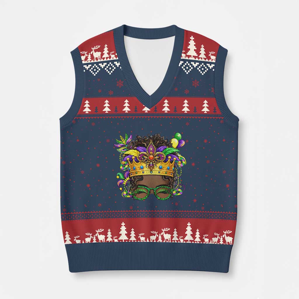 Mardi Gras Queen V-Neck Knit Sweater Vest Messy Pun Carnival Party