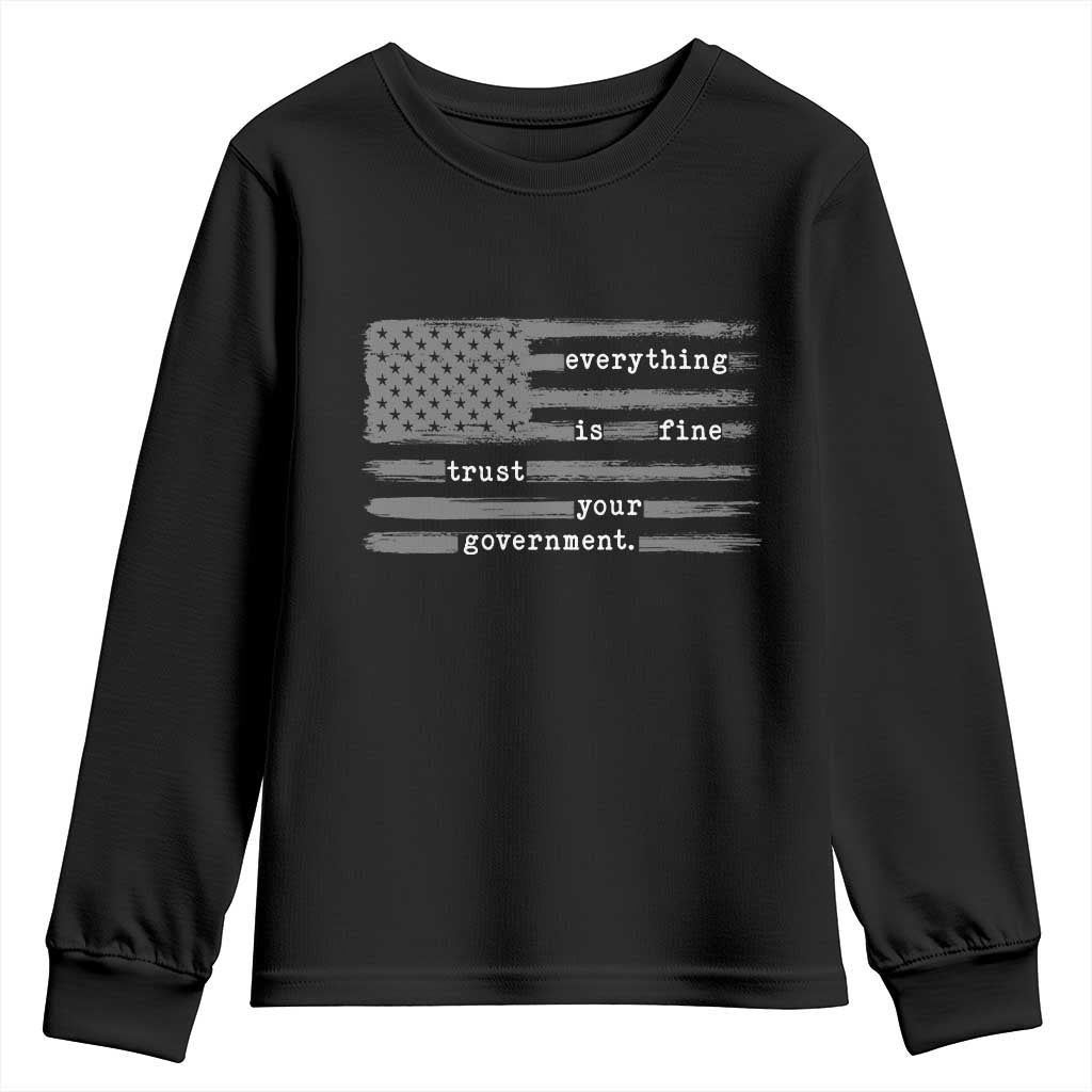 Everything is Fine Trust Your Government Youth Sweatshirt Funny Political Sarcastic American Flag